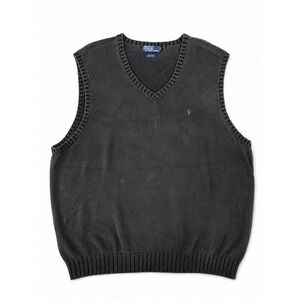 Polo‎ Ralph Lauren Sweater Vest 4XLT Black 100% Cotton V-Neck Tall